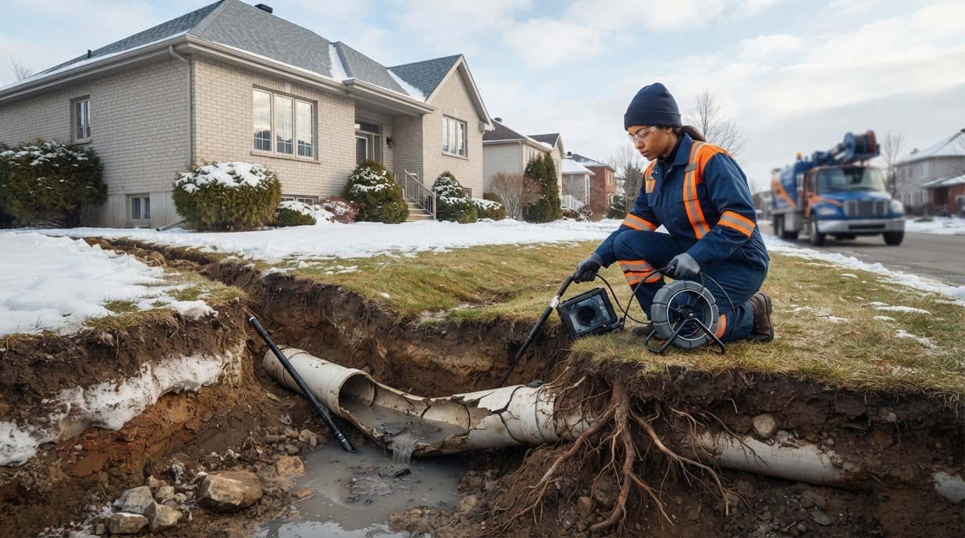Inspection d’une conduite d’égout soupçonnée d’être affaissée