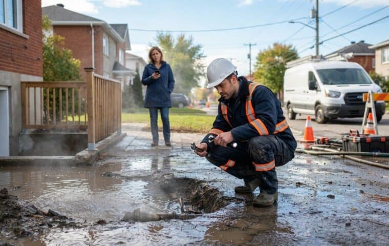 Conduite d’eau et zone humide à vérifier après une fuite soupçonnée