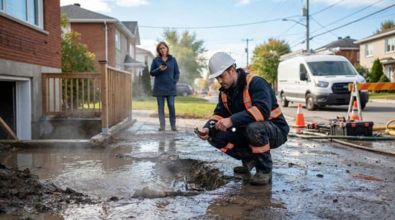 Conduite d’eau et zone humide à vérifier après une fuite soupçonnée