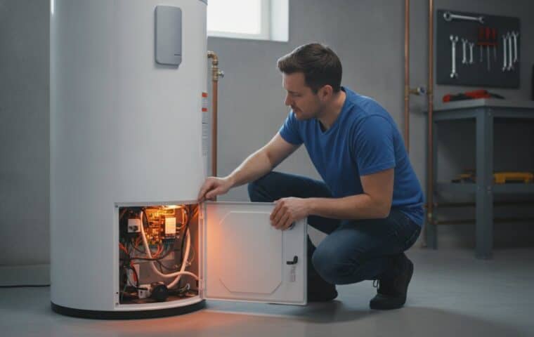 External inspection of an electric water heater that is not producing hot water