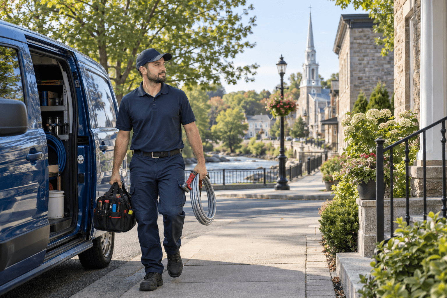 Mascouche plumber arriving with equipment near Vieux-Mascouche