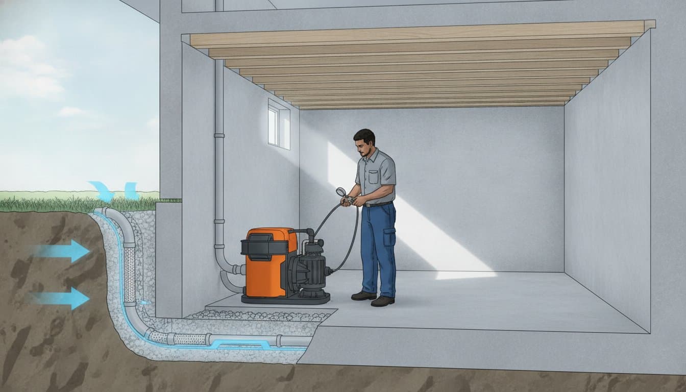 Eau accumulée sur le plancher d’un sous-sol après une forte pluie