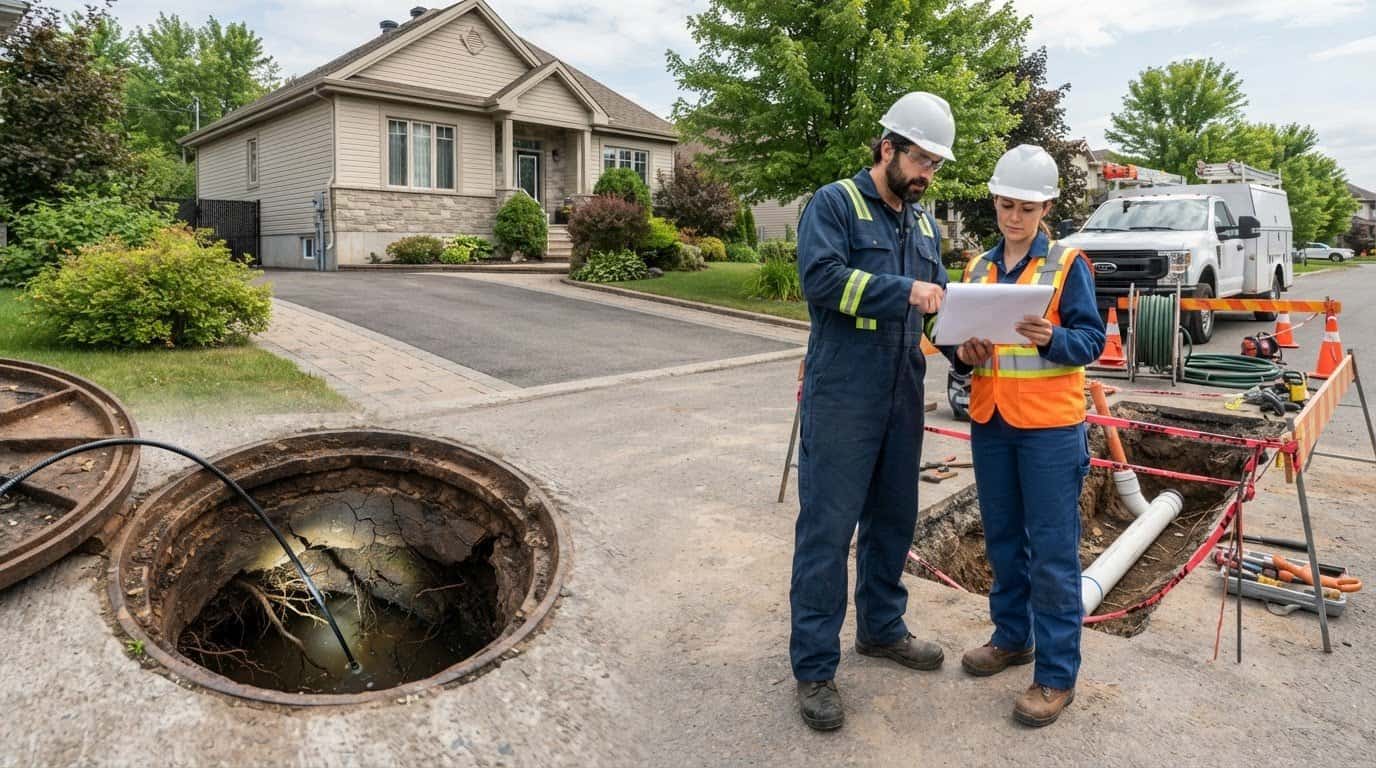 Inspection d’une conduite d’égout résidentielle avant des travaux