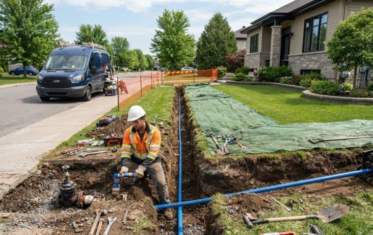 Excavation devant une maison pour vérifier une entrée d’eau souterraine