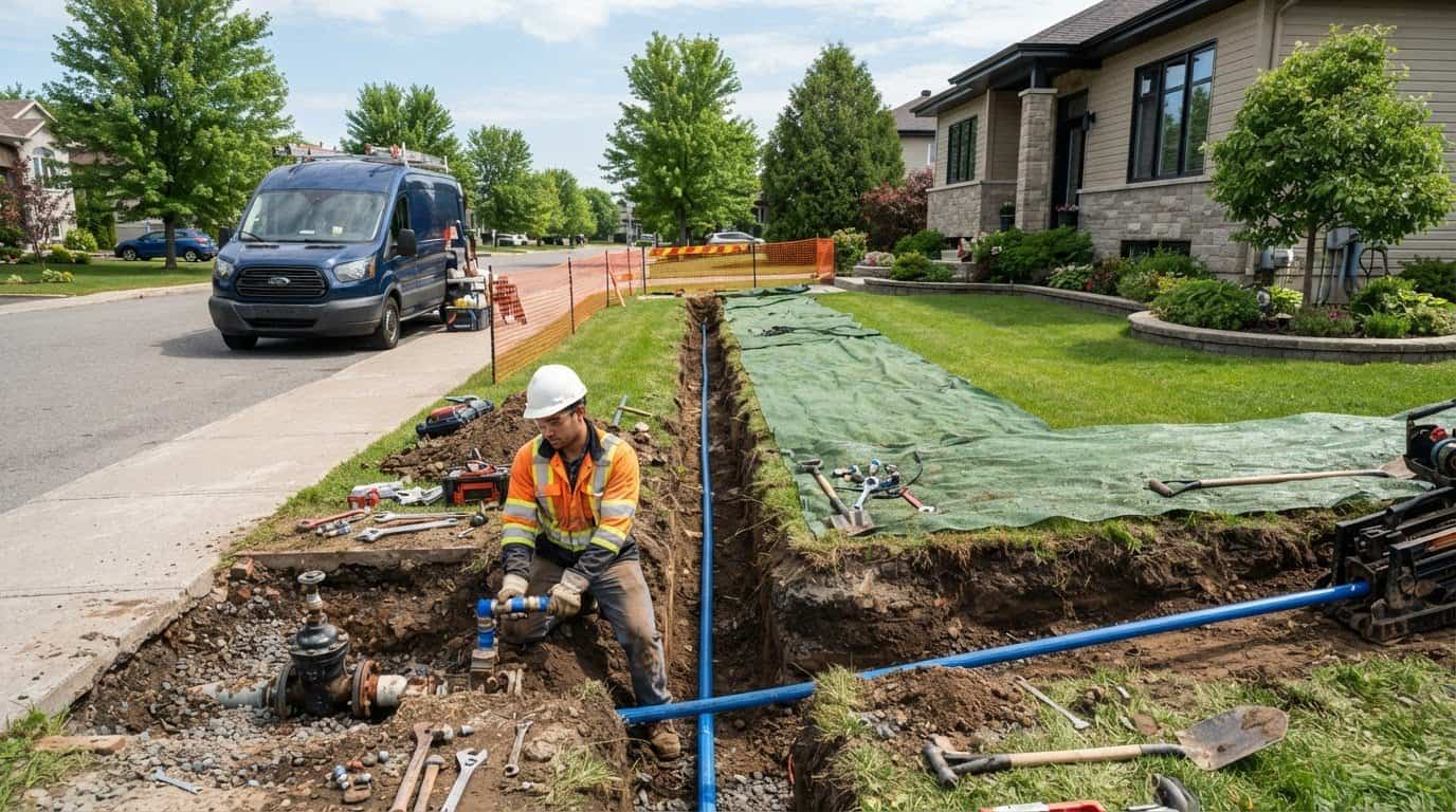 Excavation devant une maison pour vérifier une entrée d’eau souterraine