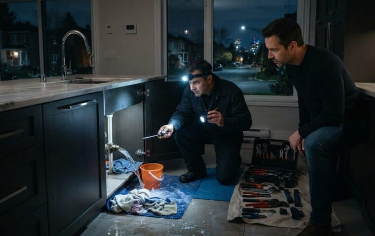 Situation de plomberie urgente dans une habitation pendant la nuit