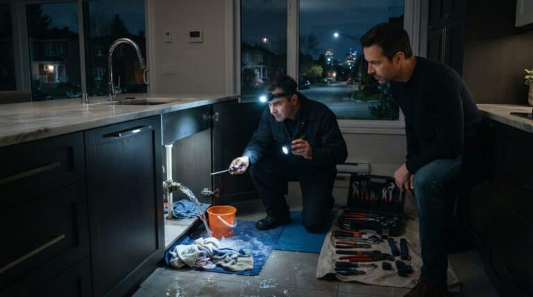 Situation de plomberie urgente dans une habitation pendant la nuit