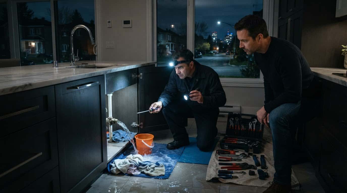 Situation de plomberie urgente dans une habitation pendant la nuit