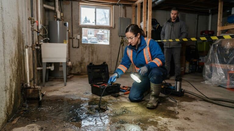 Eau remontant par un drain de plancher dans un sous-sol